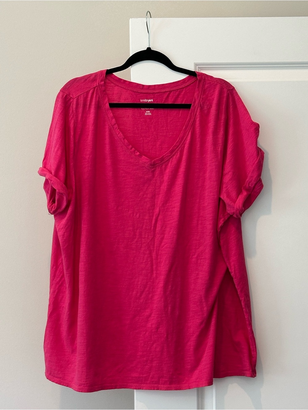 Lane Bryant V-Neck Short Sleeve Top — Fuchsia Size 26/28